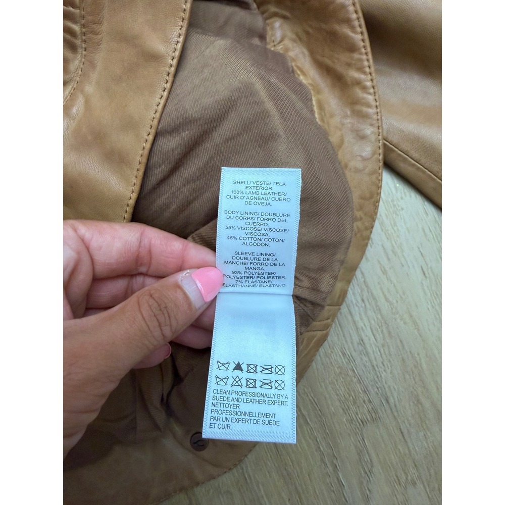 Lucky Brand Tan Brown 100% Lamb Leather Trucker Jacket M $450 retail - Picture 5 of 8